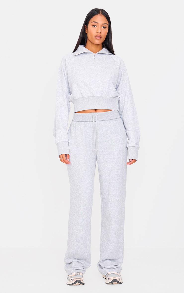 Pretty Little Thing Tall Grey Marl Fold Over Straight Leg Sweatpants