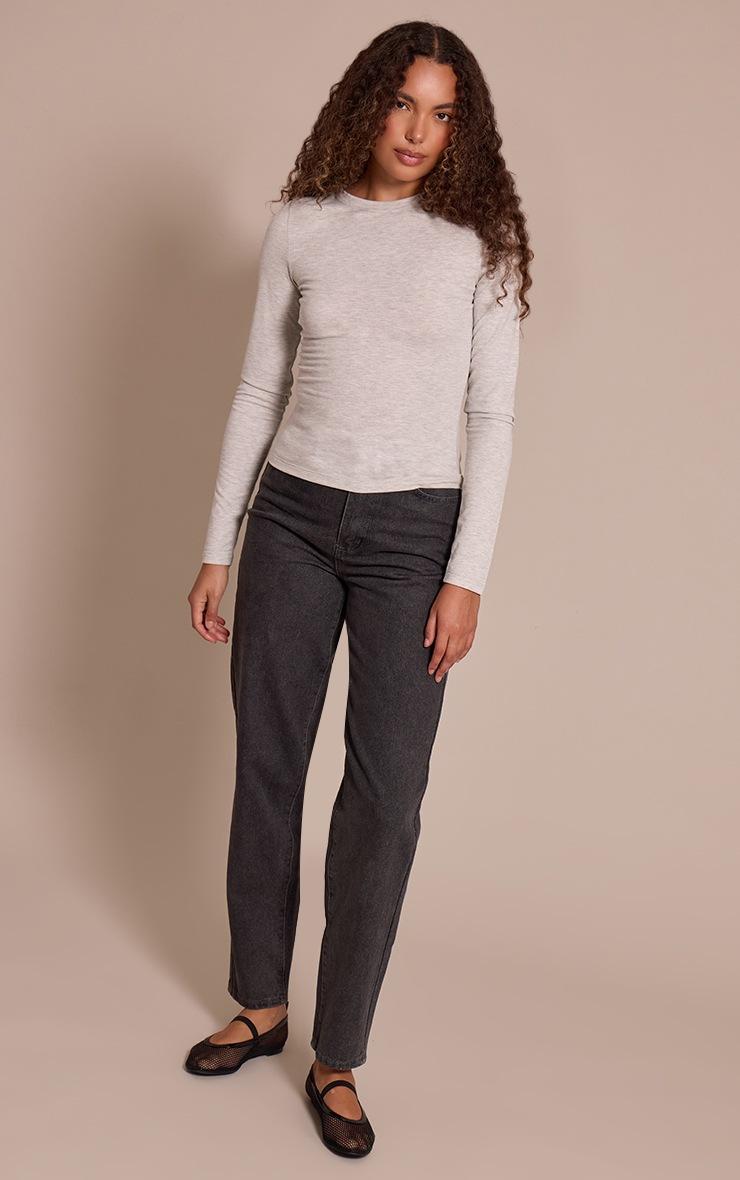 Pretty Little Thing Tall Grey Marl Soft Cotton Crew Neck Longline Long Sleeve Top
