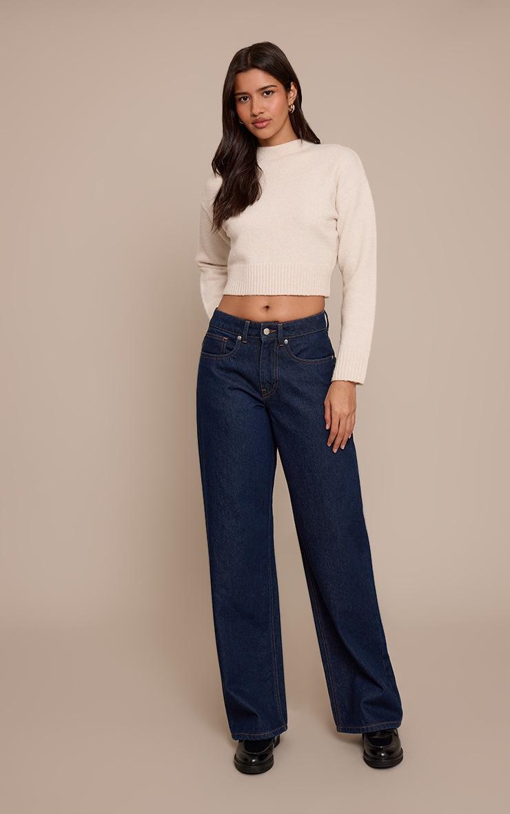 Pretty Little Thing Tall Indigo Mid Rise Wide Leg Jeans