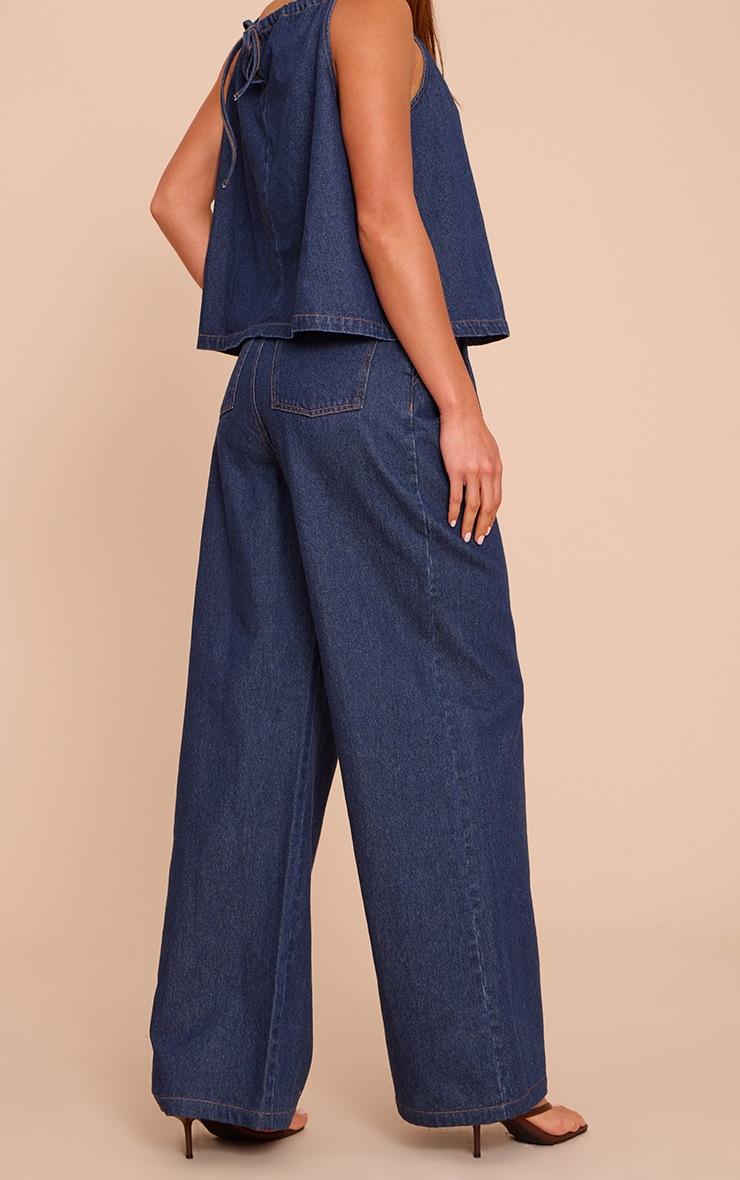 Pretty Little Thing Tall Indigo Pleated Wide Leg Jeans