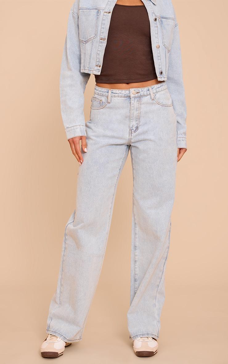 Pretty Little Thing Tall Light Blue Straight Leg High Rise Jeans