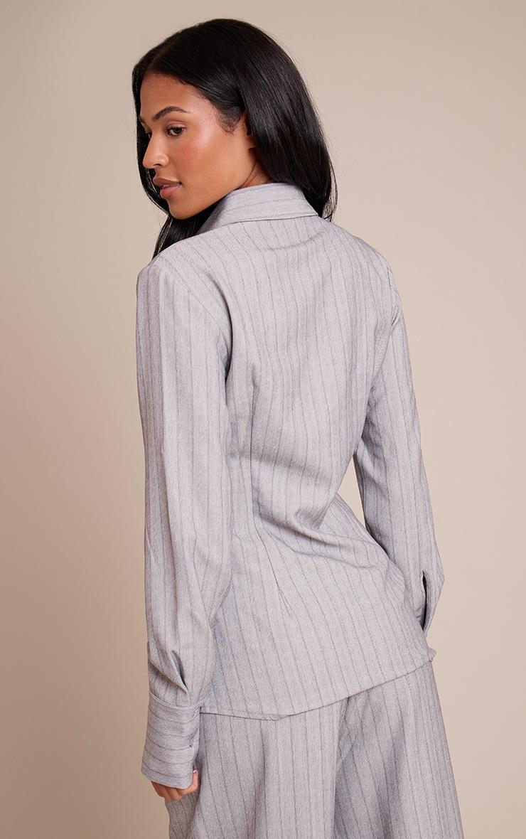 Pretty Little Thing Tall Light Grey Pinstripe Woven Asymmetric Button Shirt