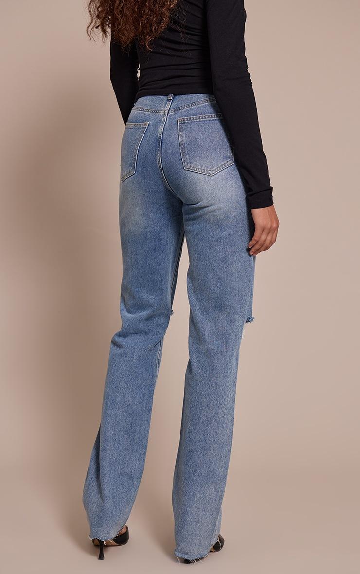 Pretty Little Thing Tall Light Wash Extra Long Ripped High Waist Straight Leg Jeans