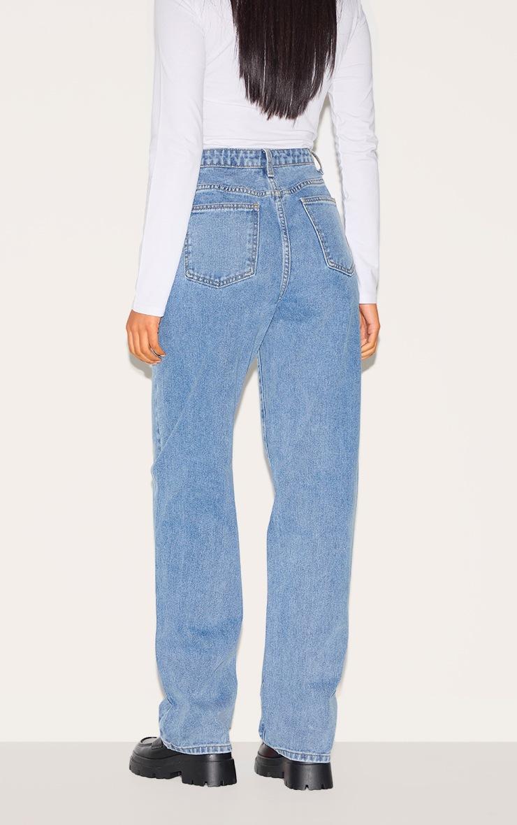 Pretty Little Thing Tall Mid Blue Wash High Waist Boyfriend Jeans