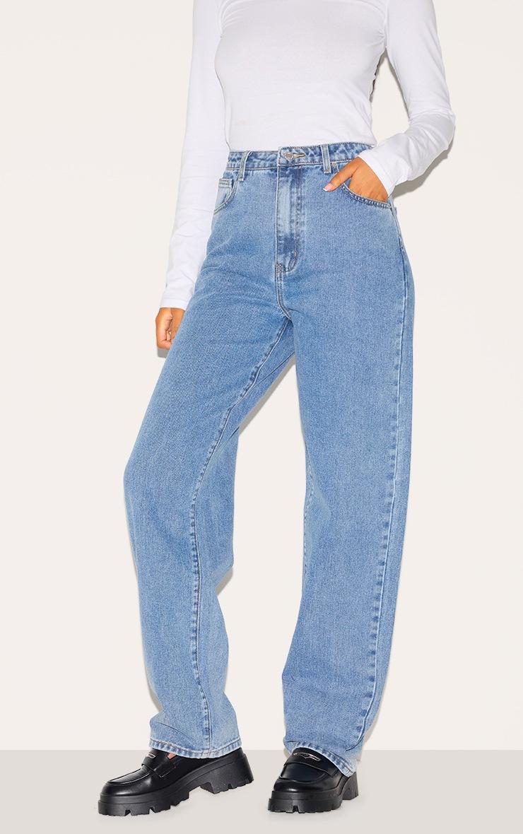 Pretty Little Thing Tall Mid Blue Wash High Waist Boyfriend Jeans