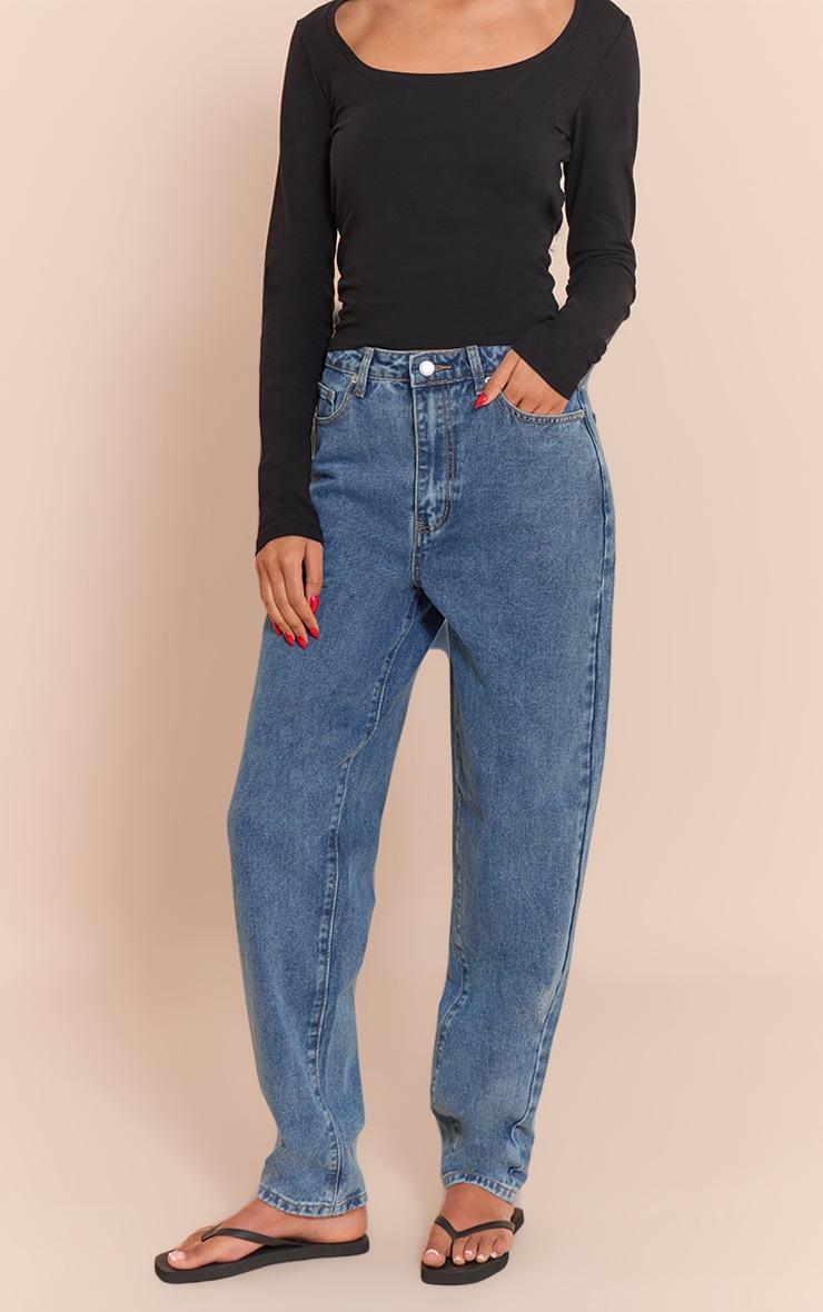 Pretty Little Thing Tall Mid Blue Wash High Waist Mom Jeans