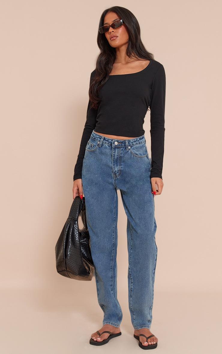 Pretty Little Thing Tall Mid Blue Wash High Waist Mom Jeans