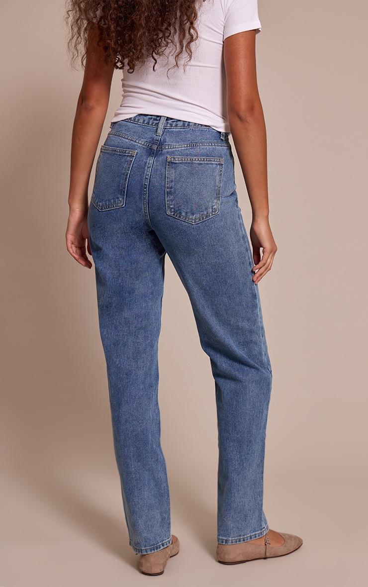 Pretty Little Thing Tall Mid Blue Wash High Waist Straight Leg Jeans