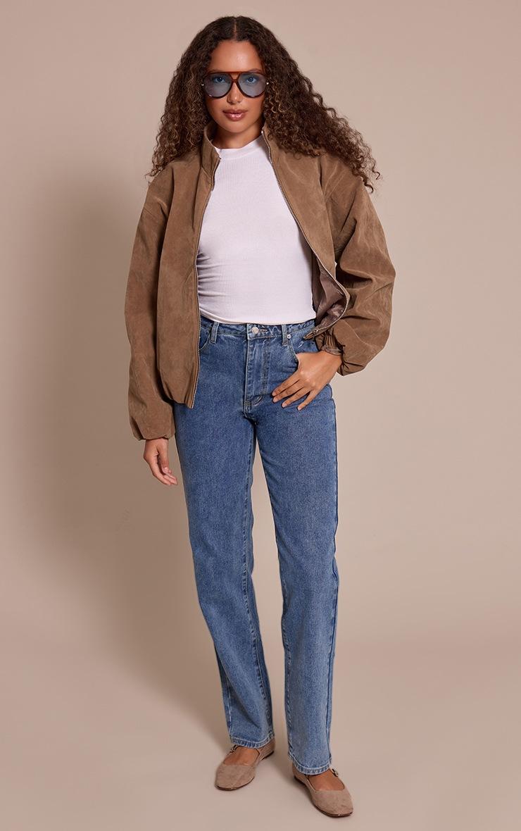 Pretty Little Thing Tall Mid Blue Wash High Waist Straight Leg Jeans