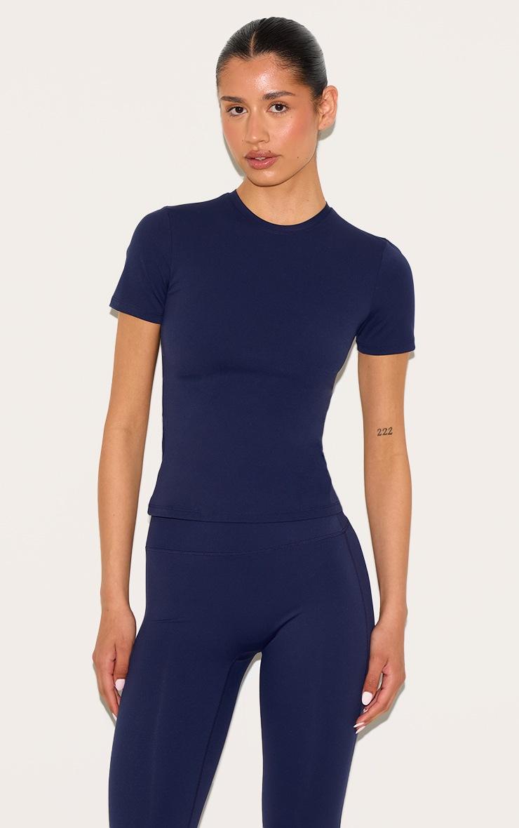 Pretty Little Thing Tall Midnight Blue Sculpt Longline Short Sleeve Gym Top