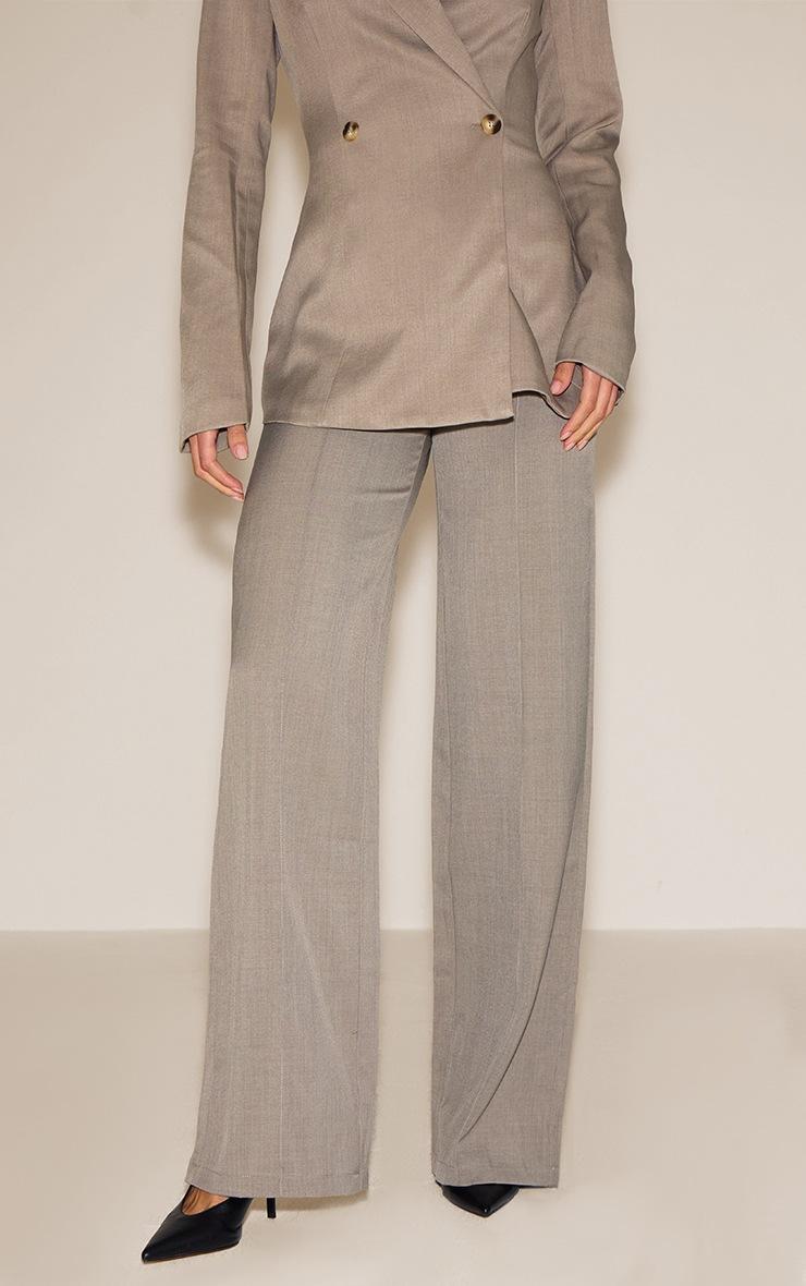 Pretty Little Thing Tall Mocha Premium Tailored Woven Seam Detail Wide Leg Pants