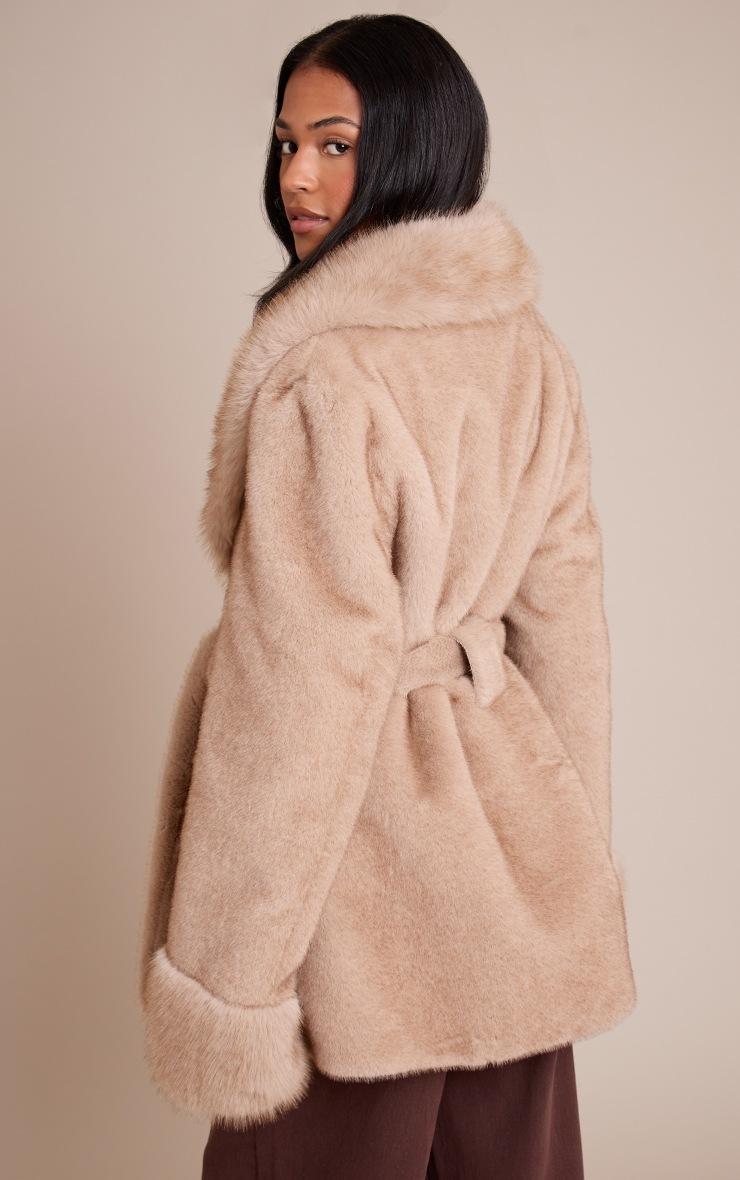 Pretty Little Thing Tall Mushroom Plush Faux Fur Self Tie Coat