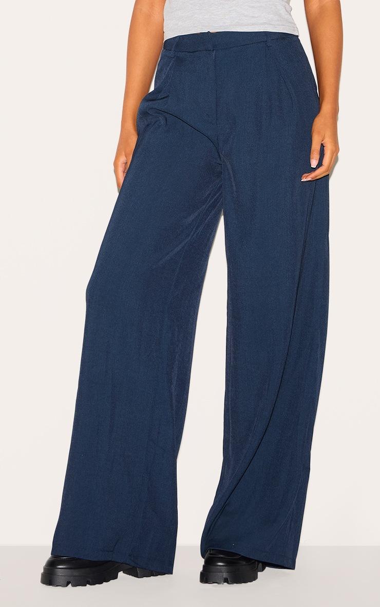 Pretty Little Thing Tall Navy High Waisted Wide Leg Pants
