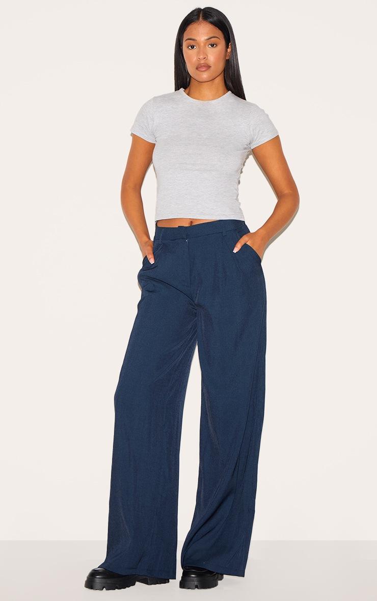 Pretty Little Thing Tall Navy High Waisted Wide Leg Pants