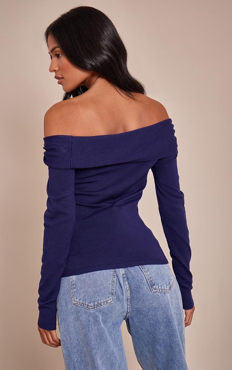 Pretty Little Thing Tall Navy Long Sleeve Twist Shoulder Detail Knitted Top