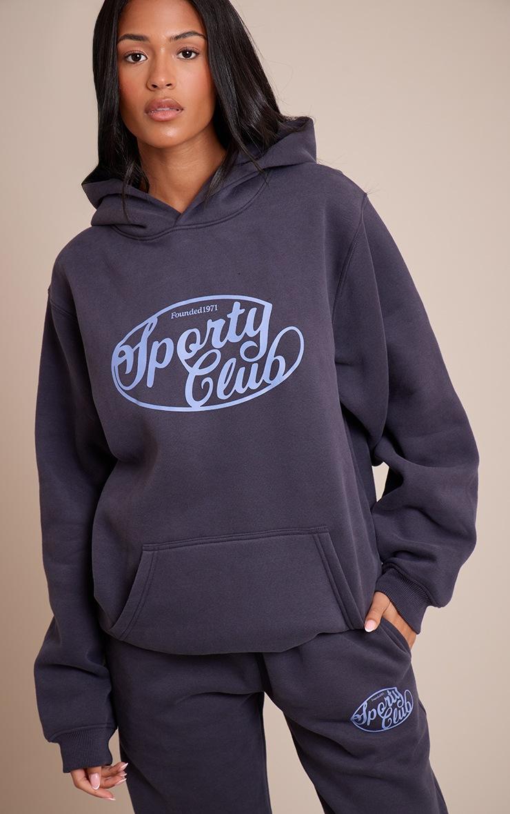 Pretty Little Thing Tall Navy Sports Club Cotton Fleece Oversized Pull Over Hoodie