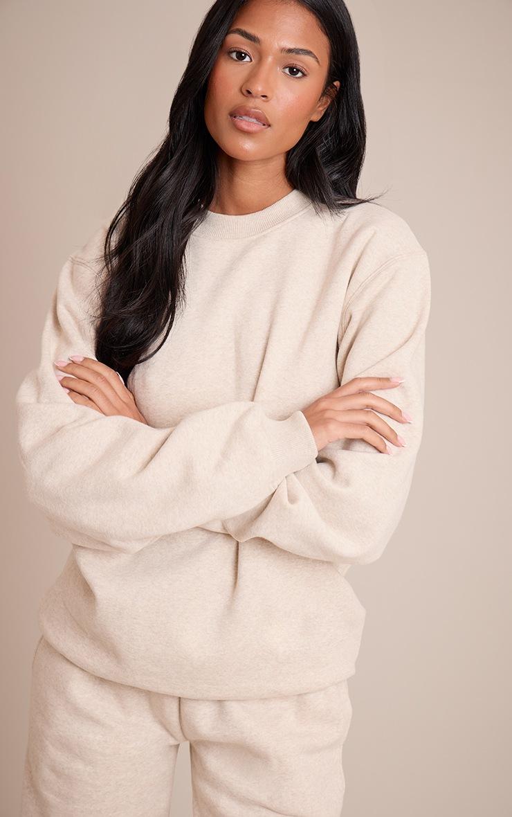 Pretty Little Thing Tall Oatmeal Marl Oversized Crew Sweatshirt