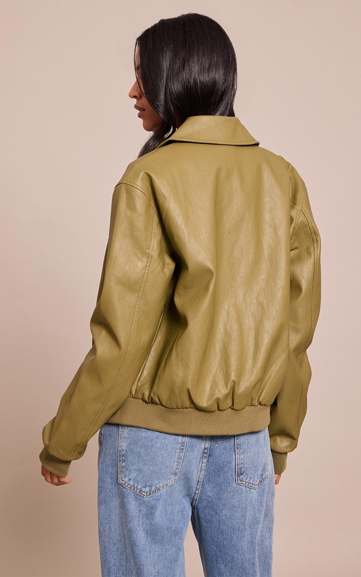 Pretty Little Thing Tall Olive Faux Leather Bomber Jacket