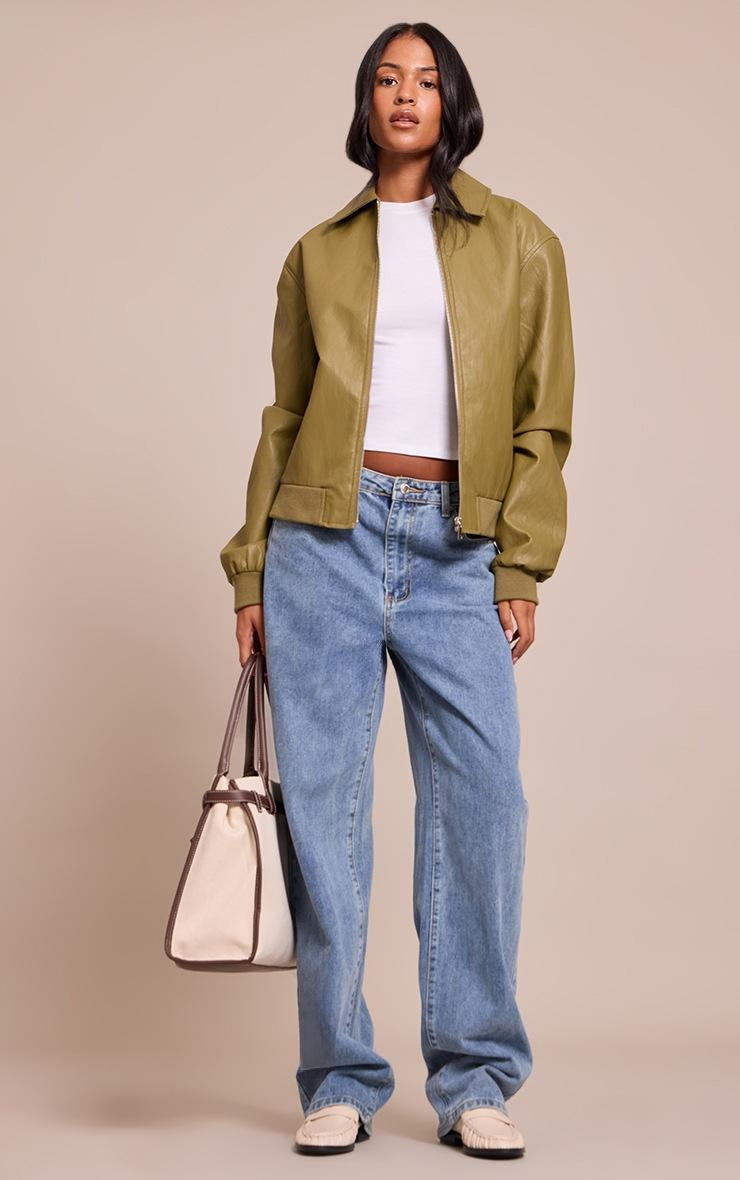Pretty Little Thing Tall Olive Faux Leather Bomber Jacket