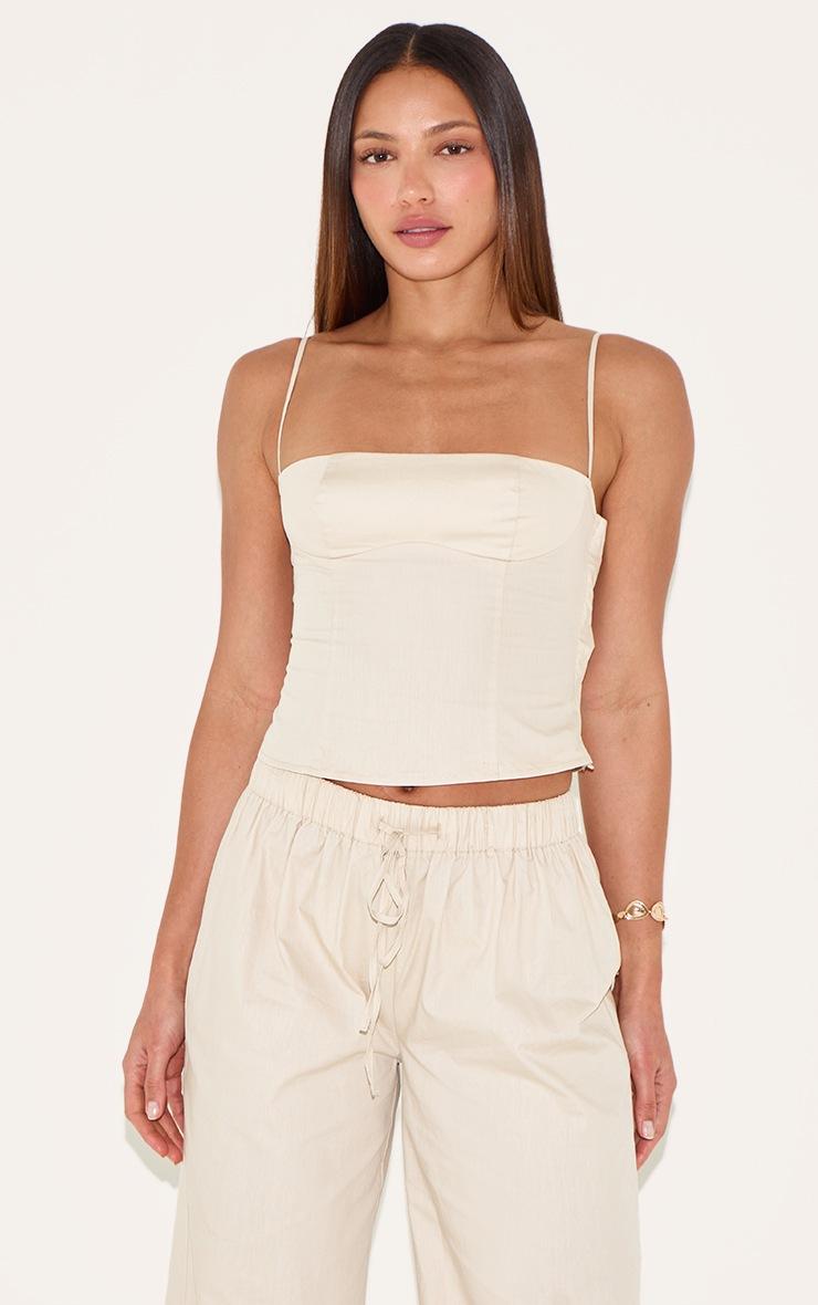 Pretty Little Thing Tall Sand Square Neck Woven Crop Top