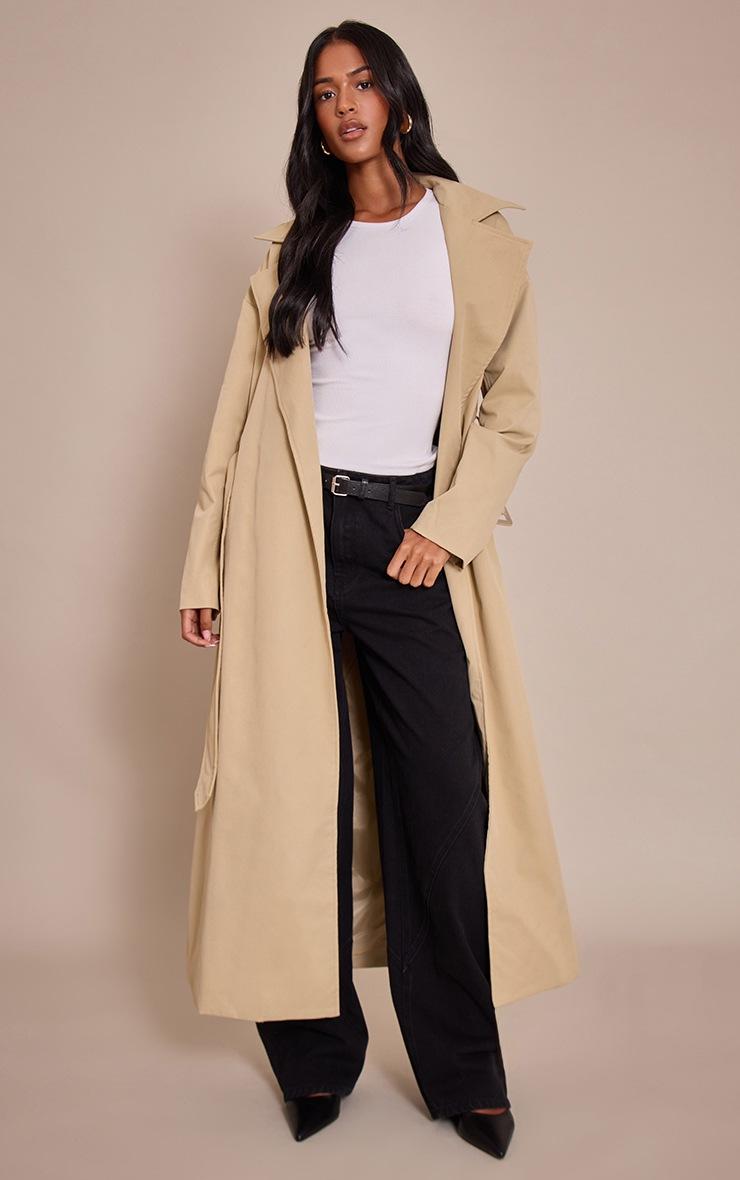 Pretty Little Thing Tall Stone Tie Waist Trench Coat