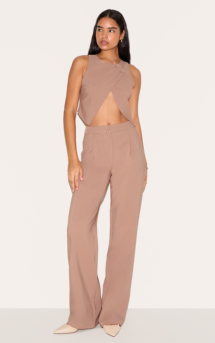 Pretty Little Thing Tall Taupe Asymmetric Button Detail Vest