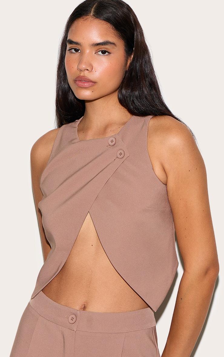 Pretty Little Thing Tall Taupe Asymmetric Button Detail Vest