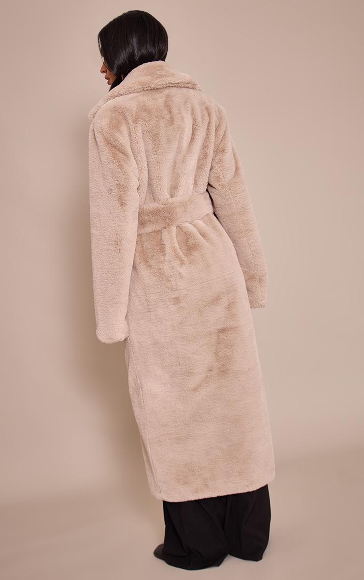 Pretty Little Thing Tall Taupe Faux Fur Tie Waist Maxi Coat