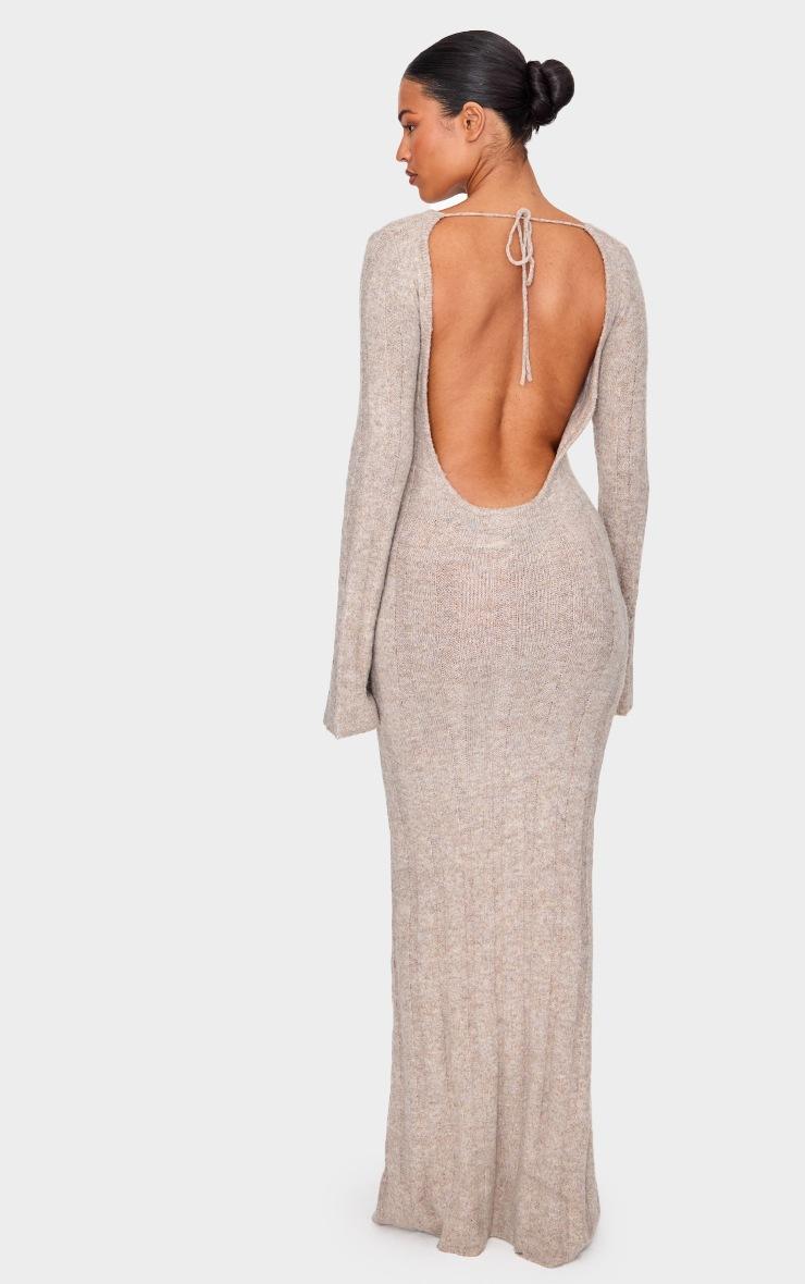 Pretty Little Thing Tall Taupe Rib Knit Open Back Maxi Dress