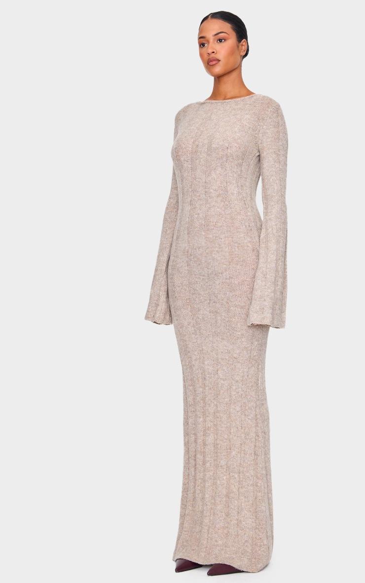 Pretty Little Thing Tall Taupe Rib Knit Open Back Maxi Dress
