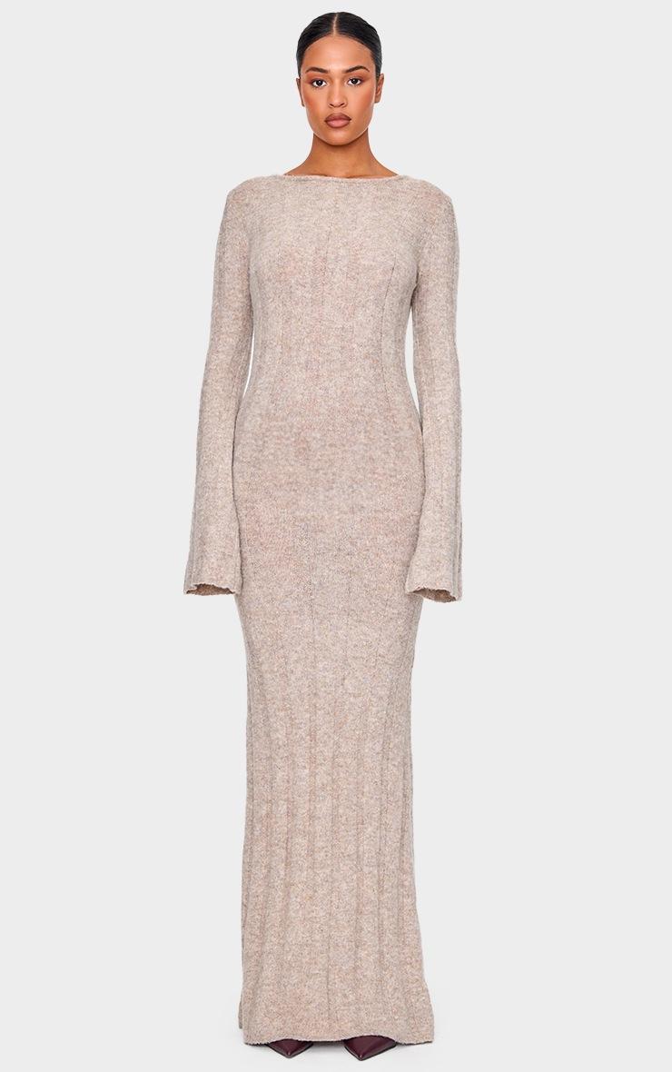 Pretty Little Thing Tall Taupe Rib Knit Open Back Maxi Dress
