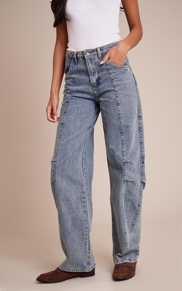 Pretty Little Thing Tall Vintage Mid Rise Seam Detail Barrel Jeans