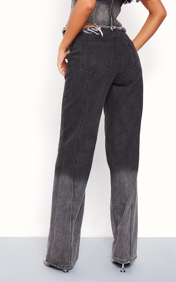 Pretty Little Thing Tall Washed Black Frayed Waist Low Rise Wide Leg Jeans