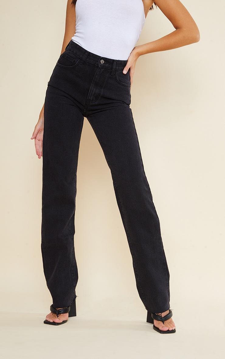 Pretty Little Thing Tall Washed Black High Waist Long Leg Straight Jeans
