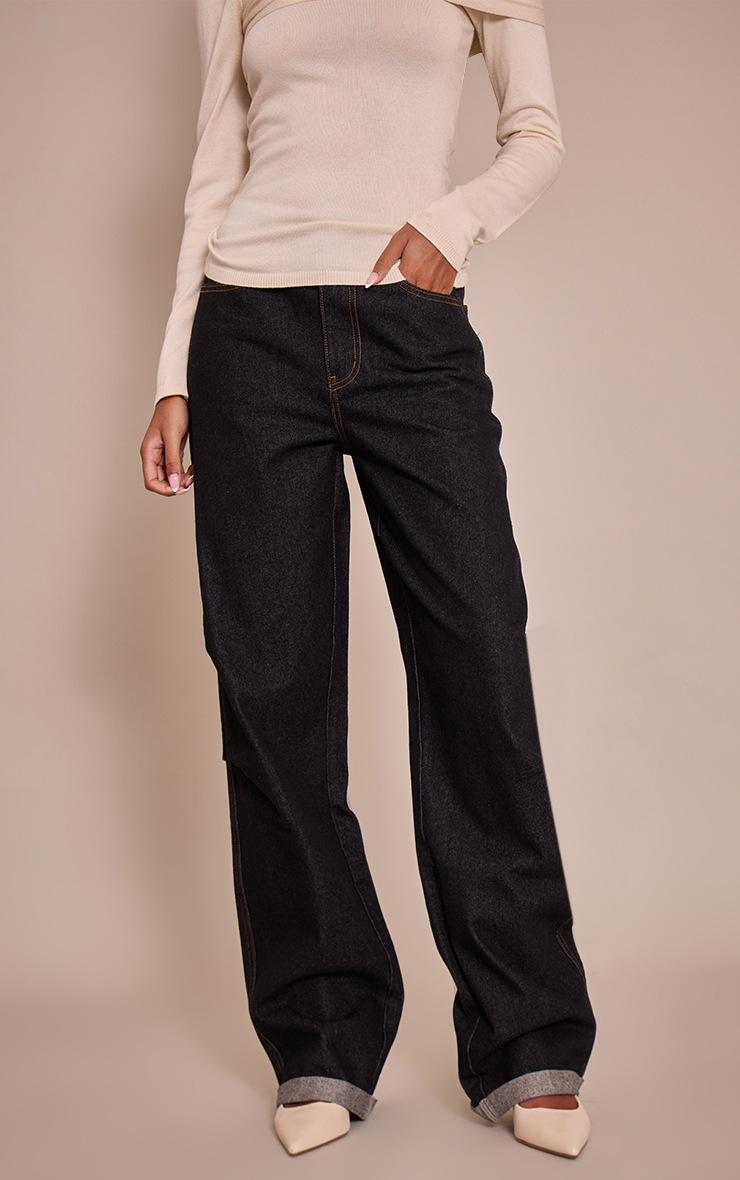 Pretty Little Thing Tall Washed Black High Waist Turn Up Hem Barrel Style Jean