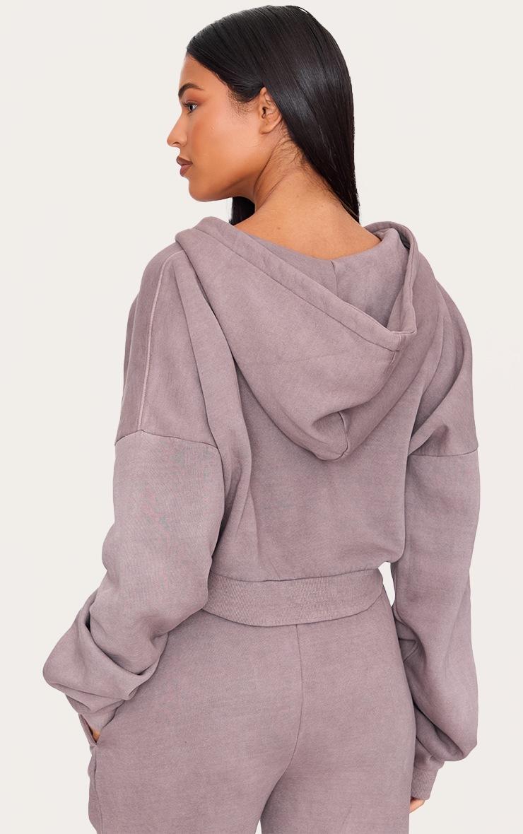 Pretty Little Thing Tall Washed Brown Crop Boxy Zip Through Hoodie