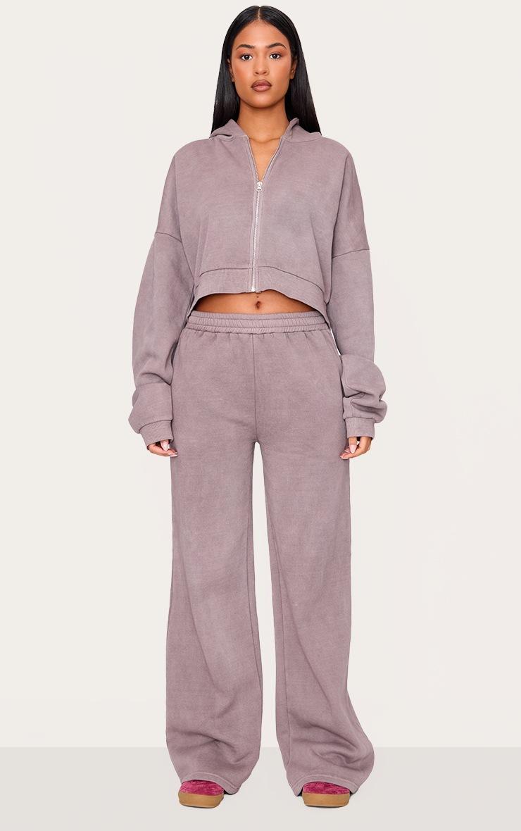 Pretty Little Thing Tall Washed Brown Crop Boxy Zip Through Hoodie