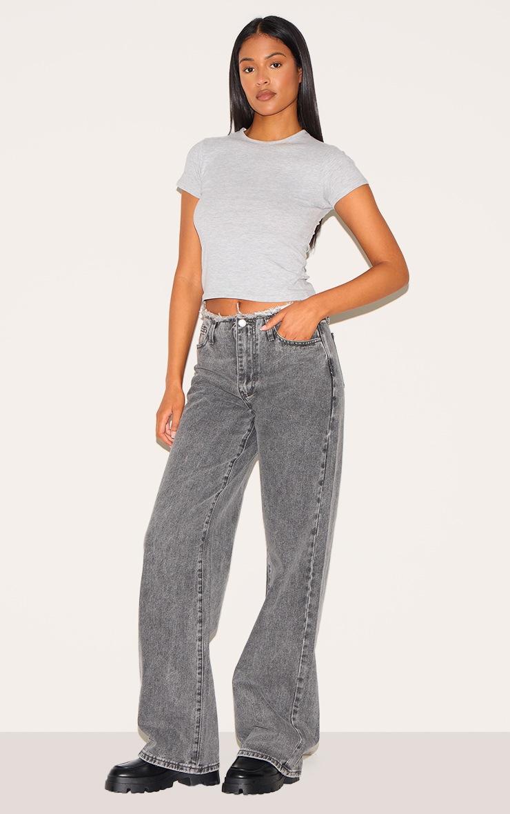Pretty Little Thing Tall Washed Grey Fray Waist Low Rise Straight Leg Jeans
