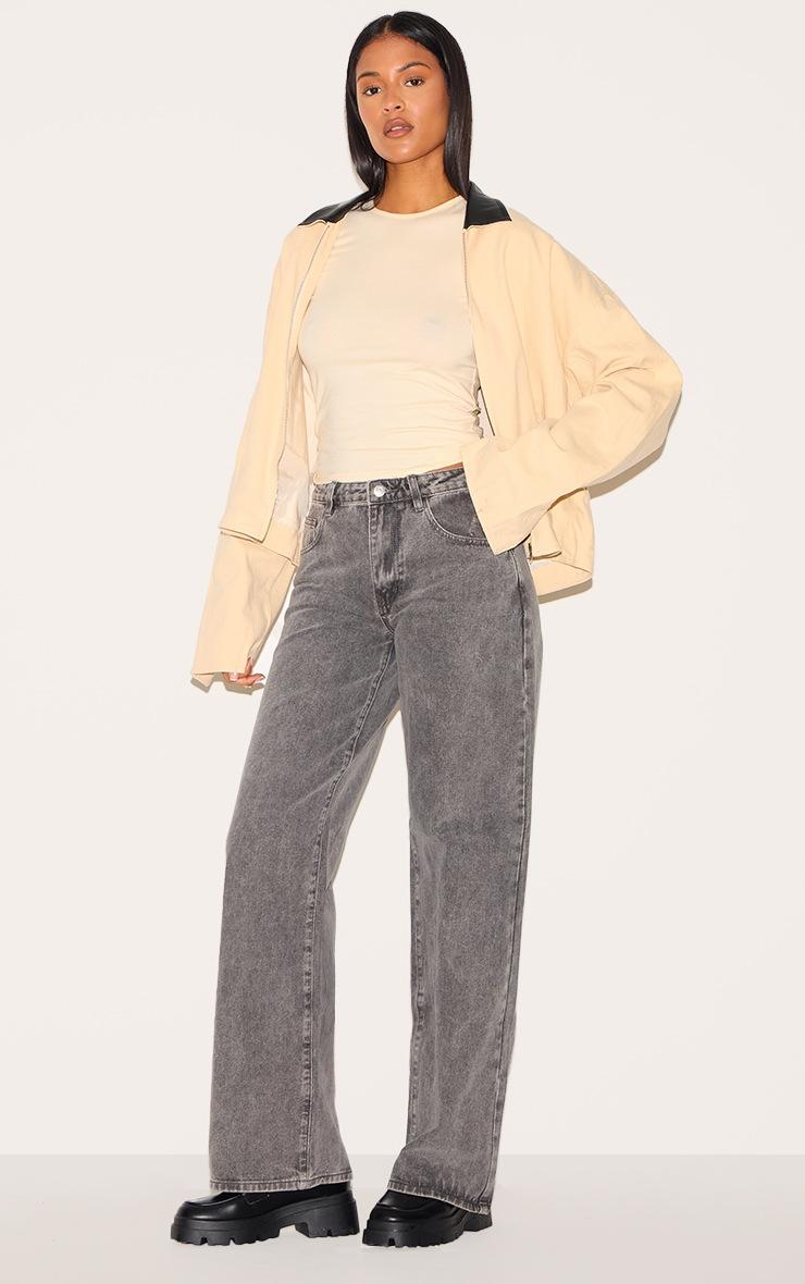 Pretty Little Thing Tall Washed Grey Low Rise Straight Leg Jeans