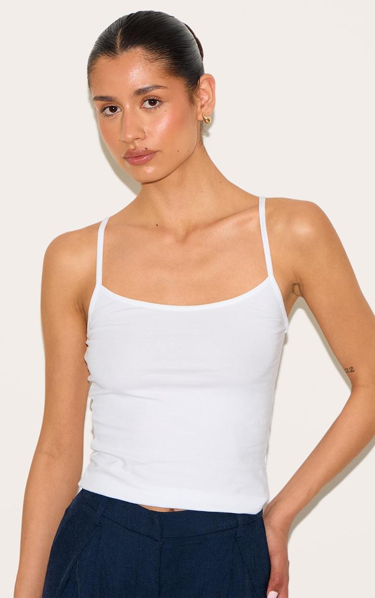 Pretty Little Thing Tall White Soft Cotton Strappy Vest Top