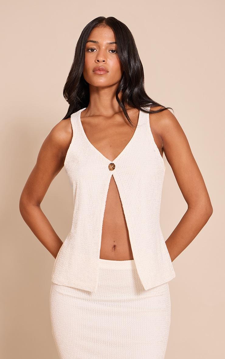 Pretty Little Thing Tall White Textured Split Hem Vest