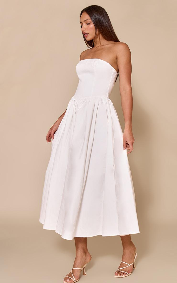 Pretty Little Thing Tall White Woven Bandeau Ruched Skater Midaxi Dress