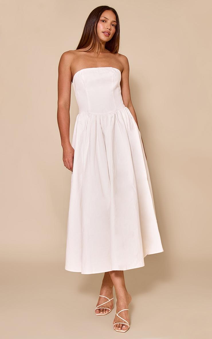 Pretty Little Thing Tall White Woven Bandeau Ruched Skater Midaxi Dress