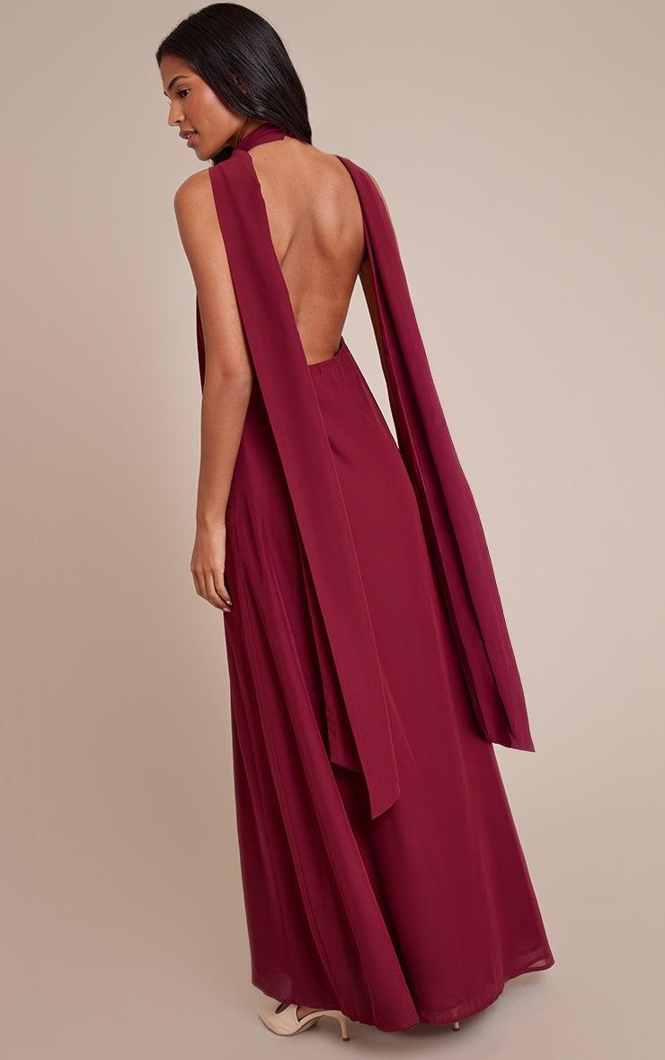 Pretty Little Thing Tall Wine Chiffon High Neck Scarf Detail Maxi Dress