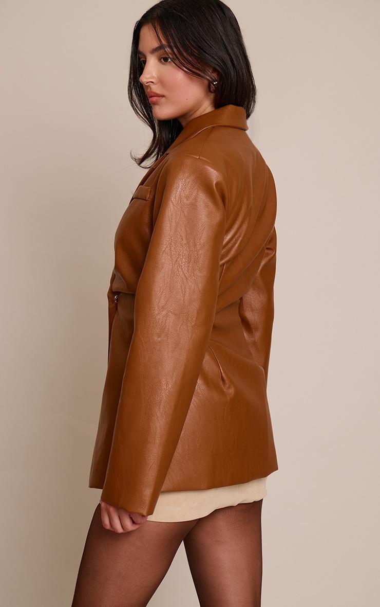 Pretty Little Thing Tan Faux Leather Cinch Waist Blazer