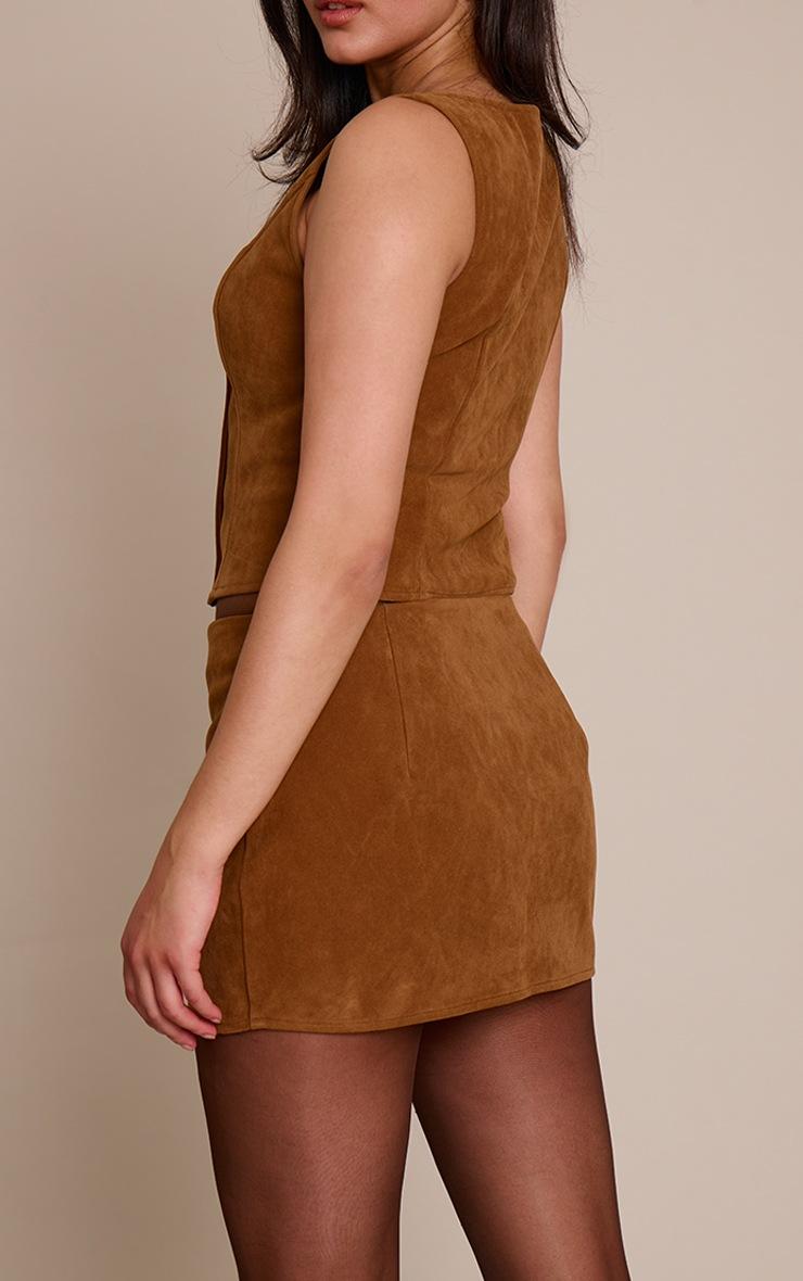 Pretty Little Thing Tan Faux Suede Button Through Mini Skirt