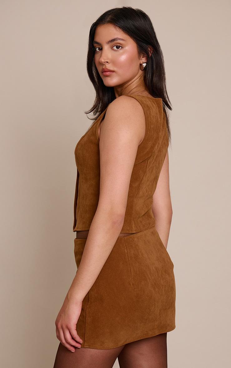 Pretty Little Thing Tan Faux Suede Button Through Vest