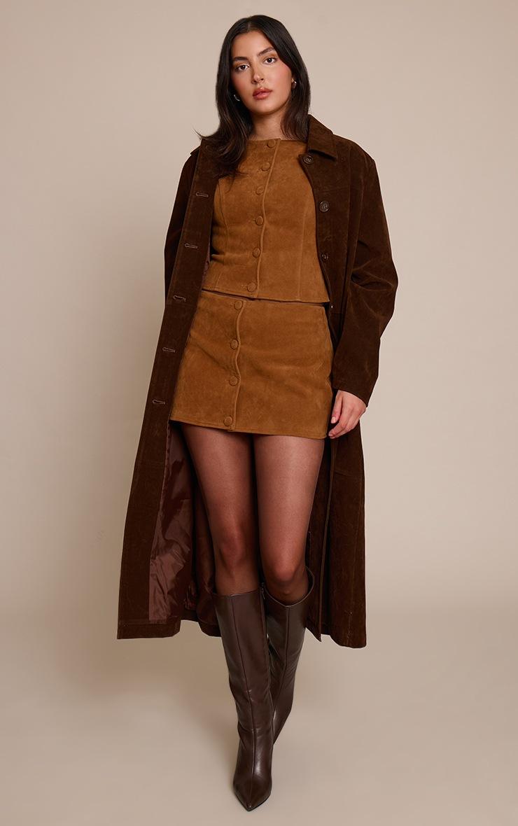 Pretty Little Thing Tan Faux Suede Button Through Vest