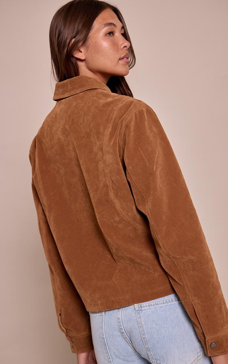 Pretty Little Thing Tan Faux Suede Concealed Placket Bomber Jacket