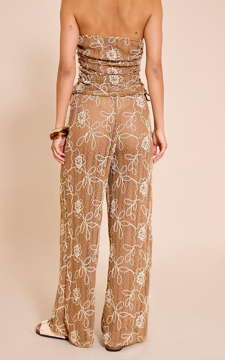 Pretty Little Thing Tan Floral Crochet Drawstring Pant